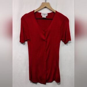 Kathy Ireland Silk Blend Knit Button Shirt Womens S Red Casual Comfy Retro 90s